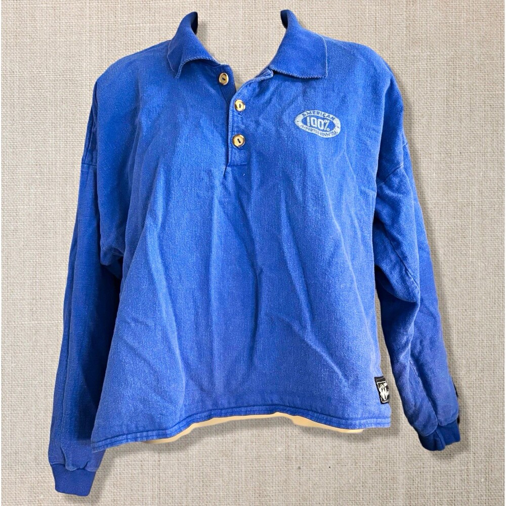 Vintage 90s West Street Westside Cropped Polo Sweatshirt Blue Made USA